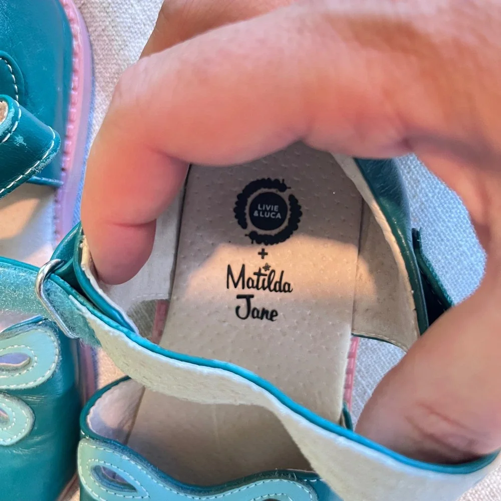 Livie & Luca x Matilda Jane Teal Leather Butterfly Mary Jane Shoes Kids Size 12